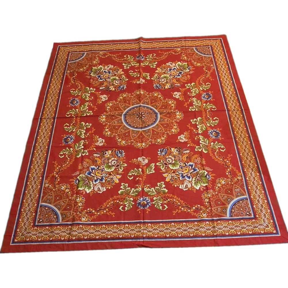 Williams Sonoma Tablecloth 70x90 Red Floral Cotton French Provencal Vibrant Fall